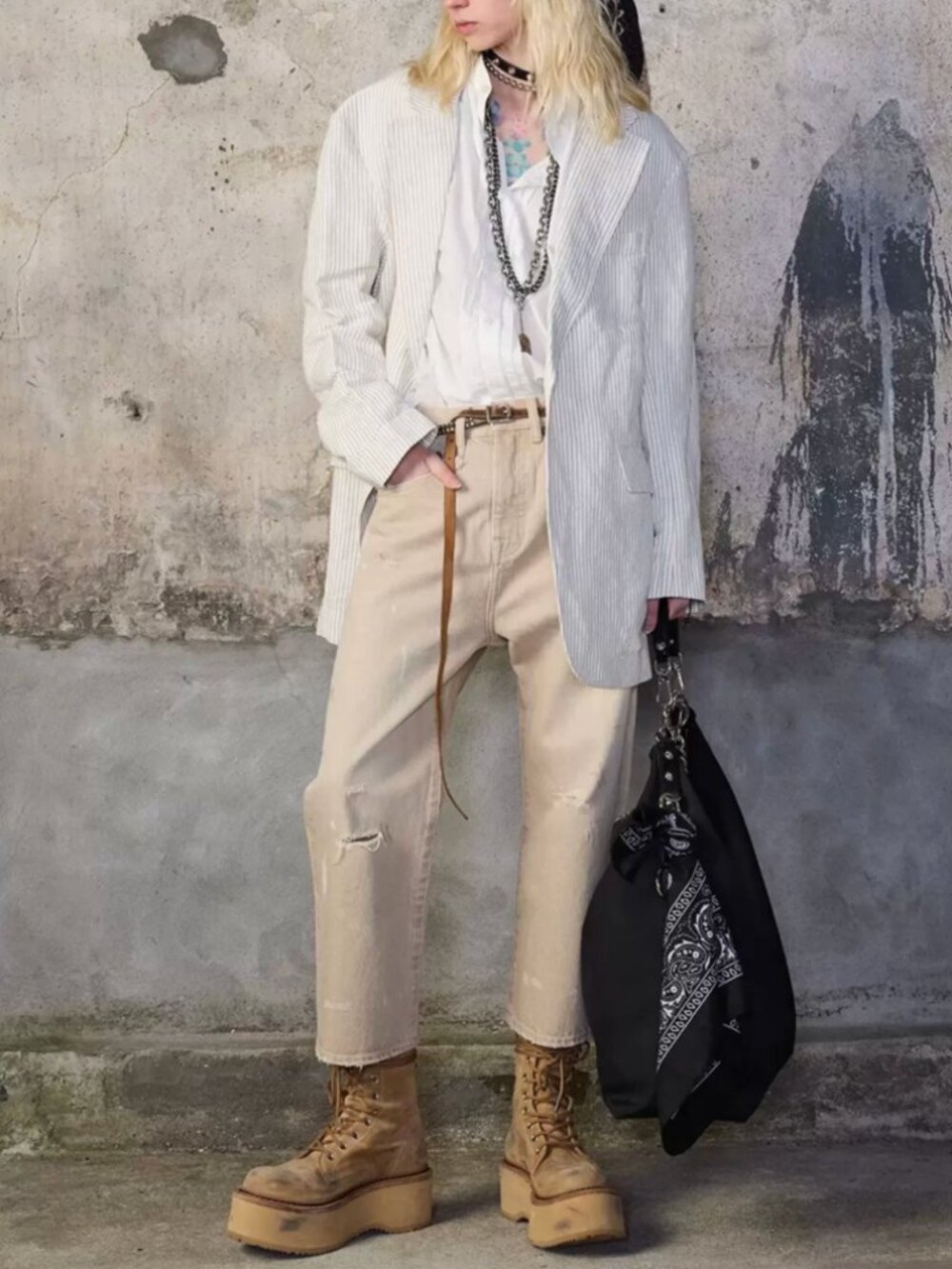 NWT R13 Tailored Drop Denim - Khaki Haze Boyfriend